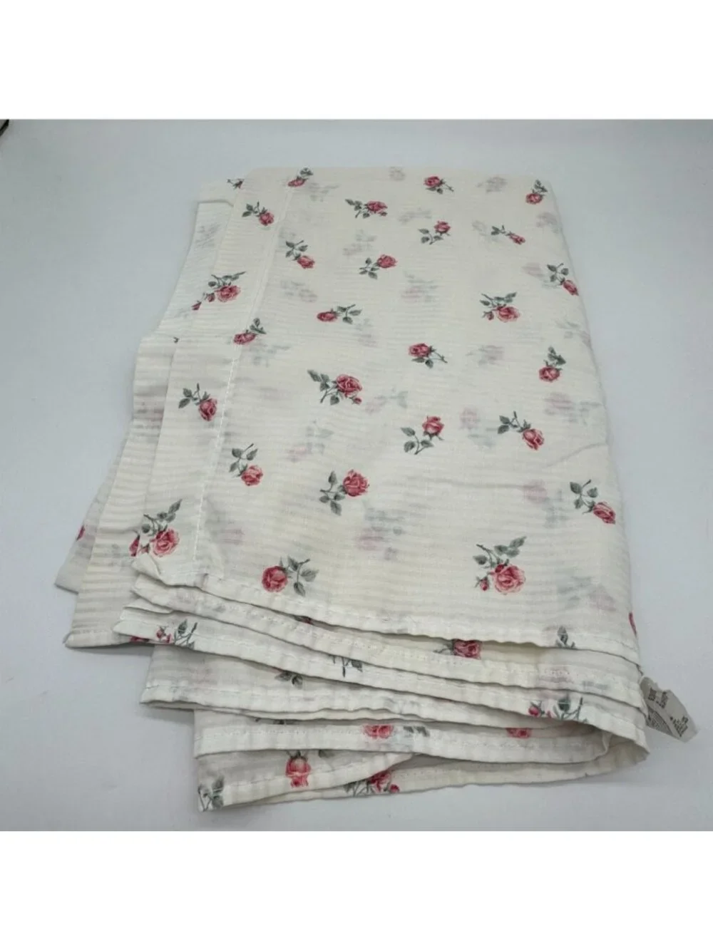 Vintage Cannon White Rose Floral Cotton No Iron Flat Full Double Sheet Bedding